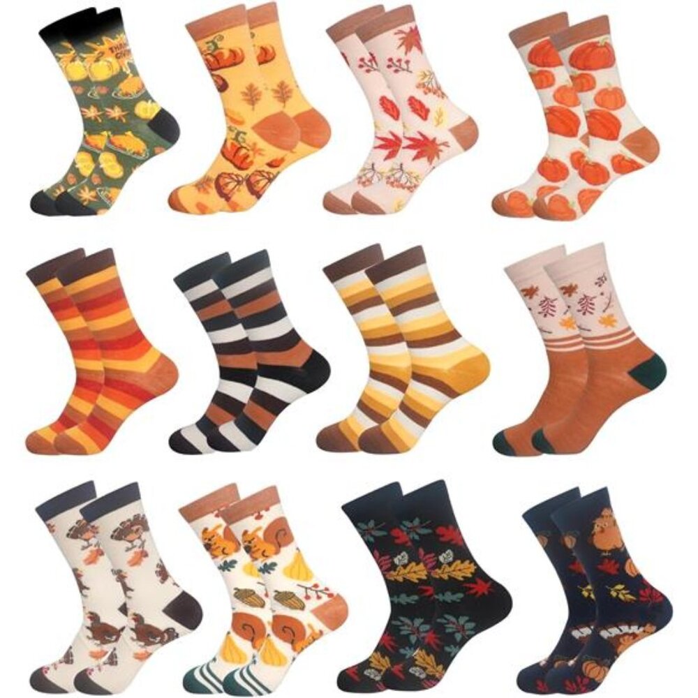 ANOTION Fall Socks - 12 Pairs Funny Thanksgiving Themed Gifts for‎ Women, Orange
